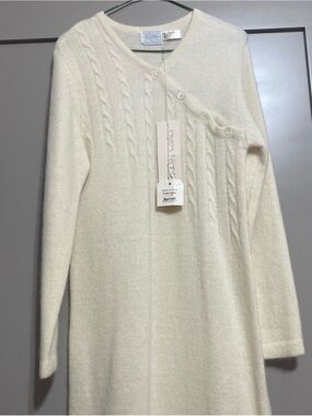 Vintage NWT Jayre's Nightknits Cream Cable Maxi Sweater Dress Lambswool Angora M